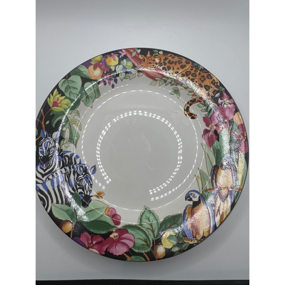 Vitromaster Rain Forest Sue Zipkin Stoneware Plates Set of 2 Leopard Zebra 1993